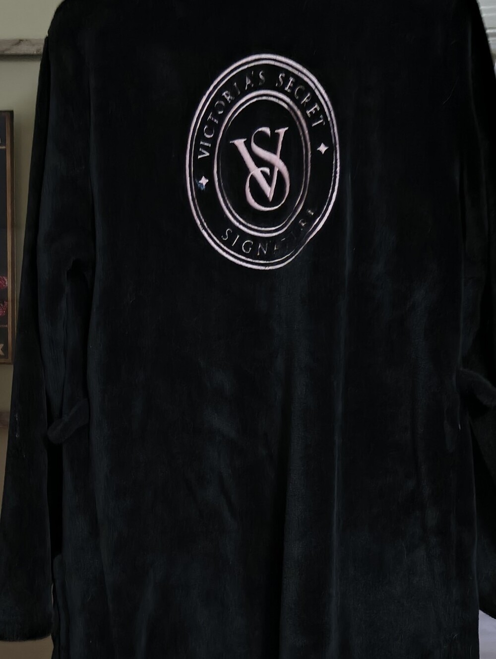 Victoria's Secret Black Robe with Pink Logo